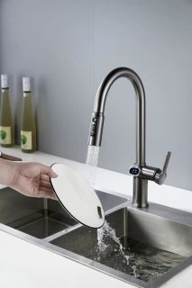 Смеситель для кухни с индикатором температуры Knotlor KN-100/GM, вороненая сталь